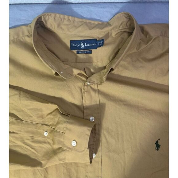 Ralph Lauren Mens Shirt 4XLT Tan Brown Button Long Sleeve Green Pony - Picture 4 of 9